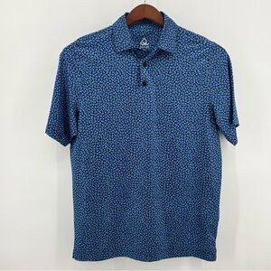 Deolax‎ Mens Blue/White Floral Print SS Performance Polo Size MD